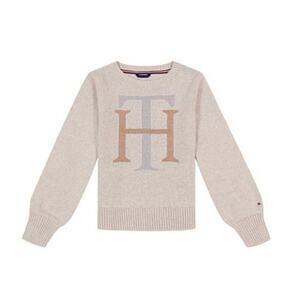 Tommy Hilfiger Girls XL 16 Gray Gold Kids Sweater Preppy Holiday Logo Preppy